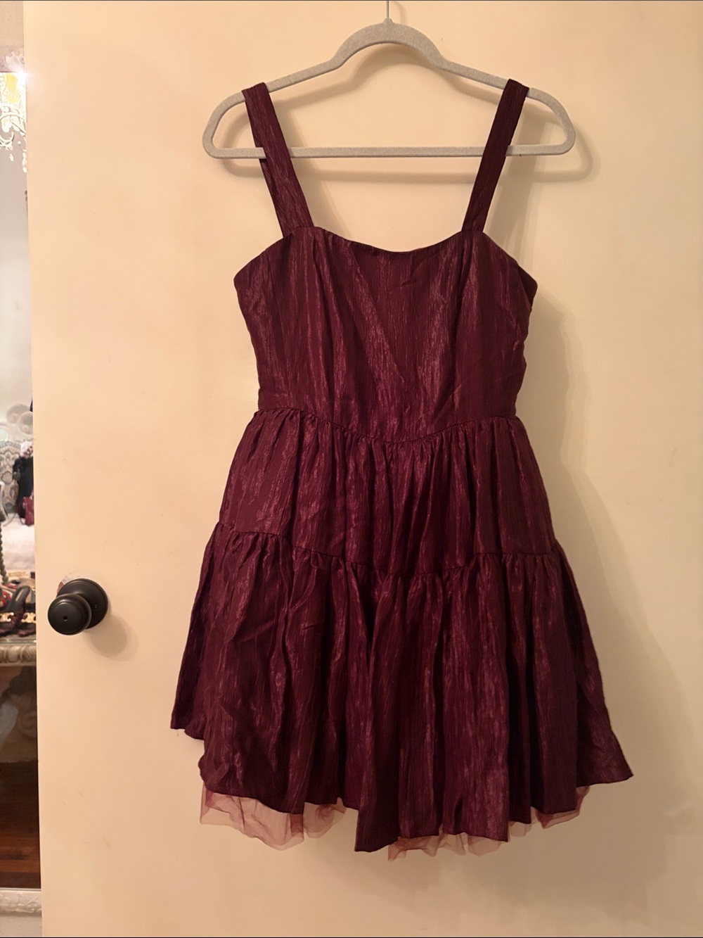 Sleeveless Burgundy wine Tiered Mini Dress